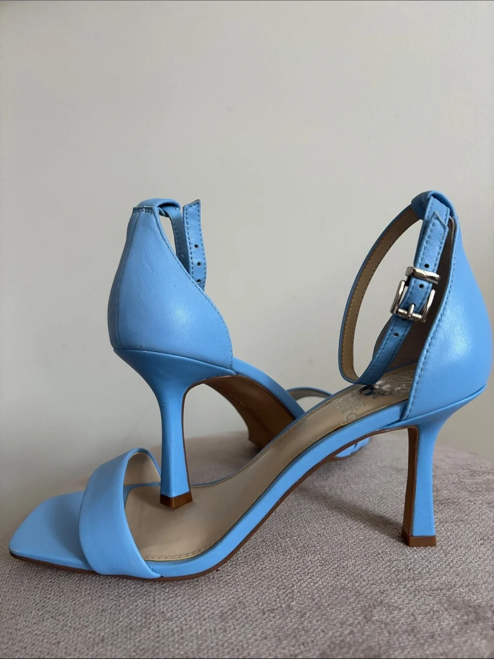 Vince Camuto Light Blue Square-Toe Ankle-Strap Block Heels
